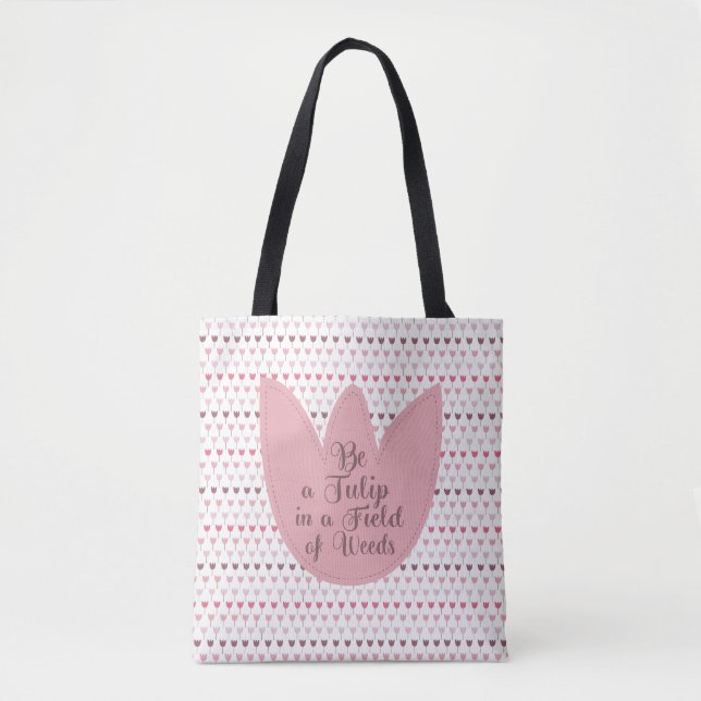 Bolsa Tote Padrão Simples de Tulipa Rosa (Frente)