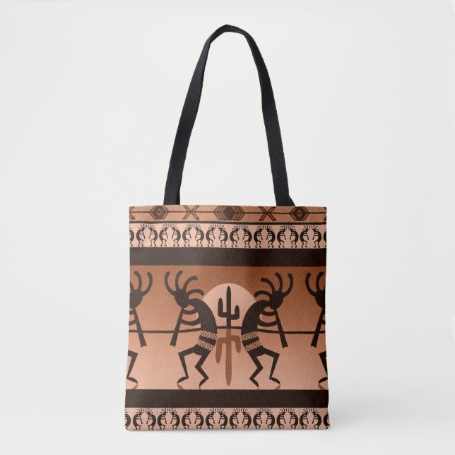 Bolsa Tote Padrão Sudoeste do Deserto de Kokopelli Sun Cactus (Frente)
