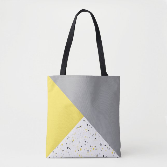 Bolsa Tote Padrão Terrazzo das Cinzas amarelas geométricas mo (Frente)