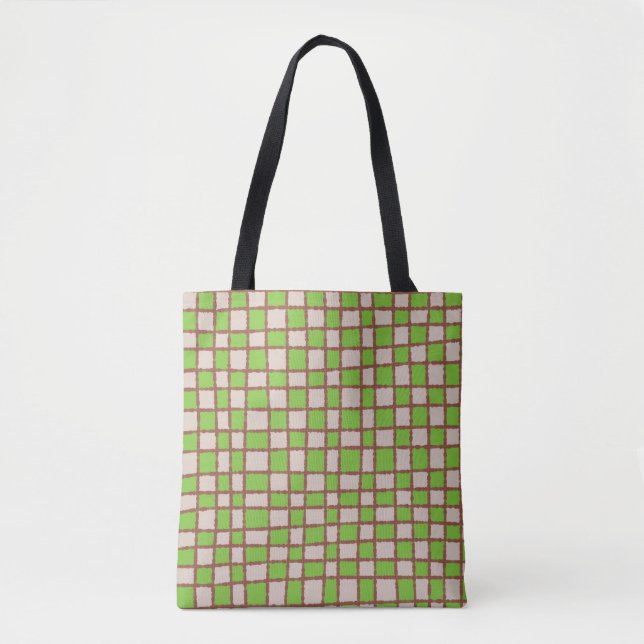 Bolsa Tote Padrão Terreno Verde Marrom Checkered Checkerboard (Frente)