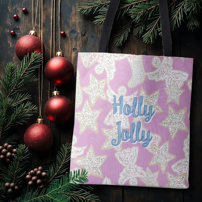 Bolsa Tote Padrão Tradicional de Biscoitos de Natal Holly Jol (Criador carregado)