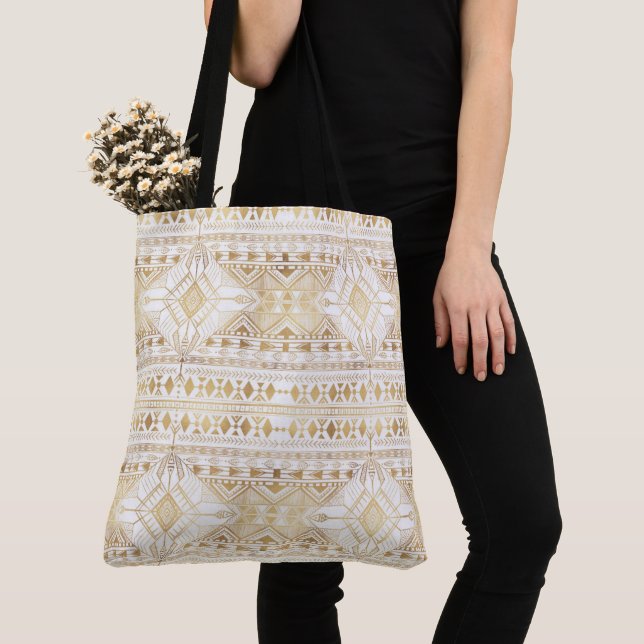 Bolsa Tote Padrão Trendy Dourado Geométrico Tribal Aztec (Close Up)