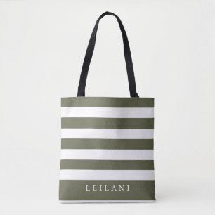 Bolsa Tote Padrão Trendy Terrarium Moss Green Stripe