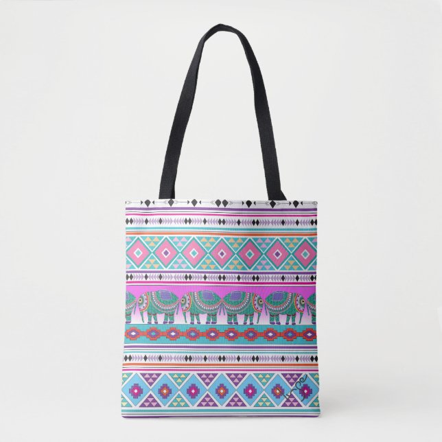 Bolsa Tote Padrão Tribal de Elefantes Aztec, Legal (Frente)