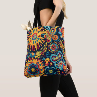 Bolsa Tote Padrão Tribal de Huichol, Abstrato, vibrante