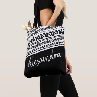 Bolsa Tote Padrão Tribal Preto Branco Personalizado