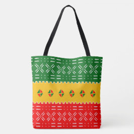 Bolsa Tote Padrão Tribal Vermelho Dourado E Verde Divertido