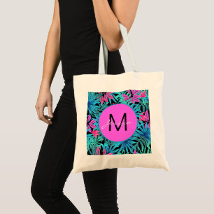 Bolsa Tote Padrão Tropical Azul Neon Rosa Personalizado