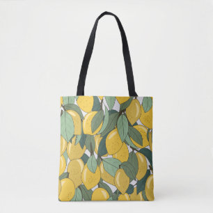Bolsa Tote Padrão tropical com limões amarelos.