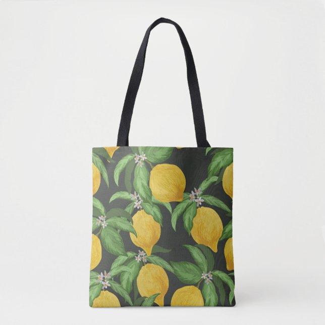 Bolsa Tote Padrão Tropical de Limão Vintage (Frente)