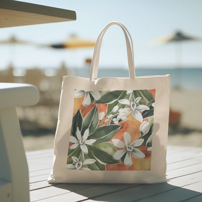 Bolsa Tote Padrão Tropical Laranja e Flores de Água (Criador carregado)