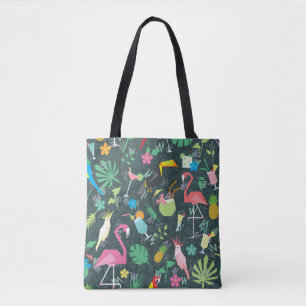 Bolsa Tote Padrão tropical sem costura com aves e bebidas 1