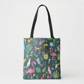 Bolsa Tote Padrão tropical sem costura com aves e bebidas 1