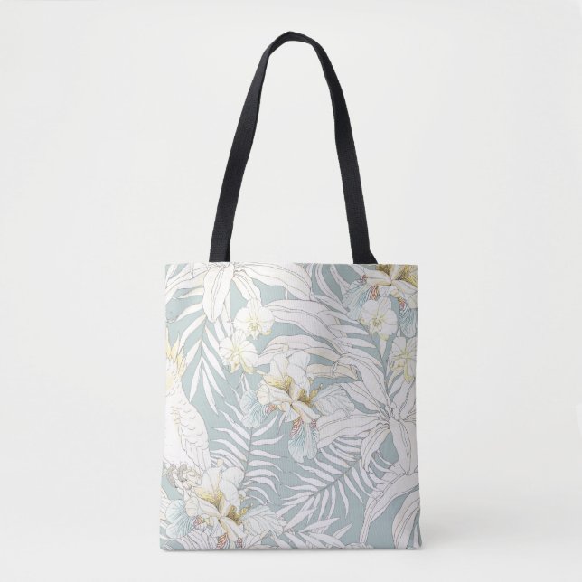 Bolsa Tote Padrão tropical sem costura com flores Orquídea, F (Frente)