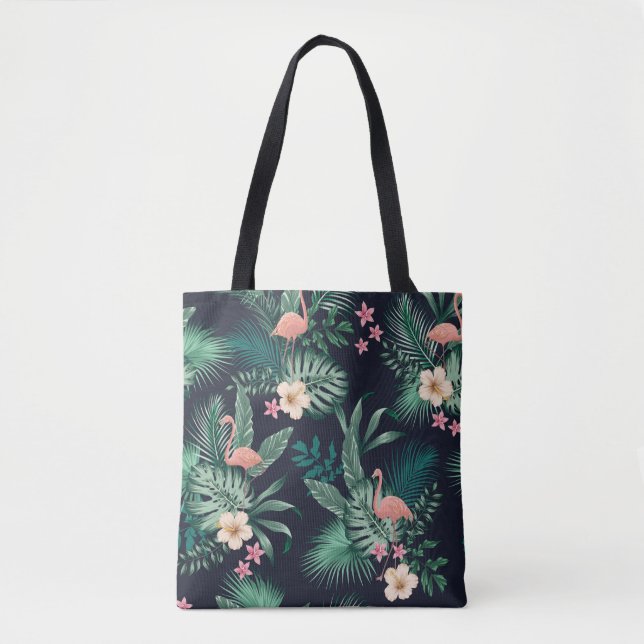 Bolsa Tote  padrão tropical sem costura com folhagem esmagado (Frente)
