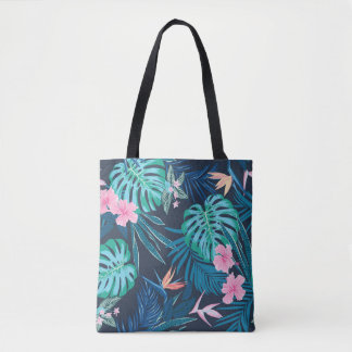 Bolsa Tote padrão tropical sem costura, folhagem trópica vívi