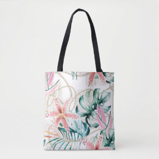 Bolsa Tote Padrão tropical uniforme com folhas de orquídeas e
