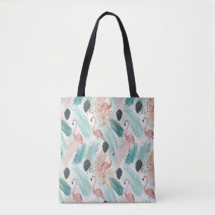 Bolsa Tote Padrão Tropical Watercolor Flamingo