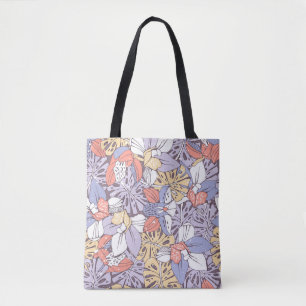 Bolsa Tote Padrão trópico uniforme com orquídea e monstera l