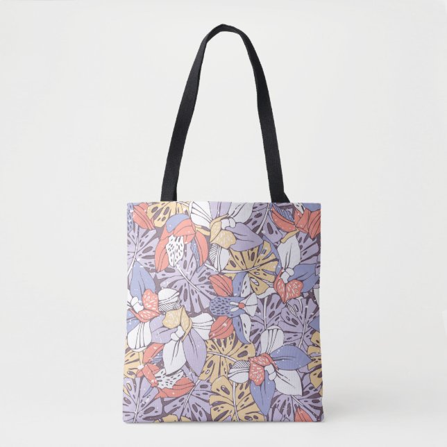 Bolsa Tote Padrão trópico uniforme com orquídea e monstera l (Frente)