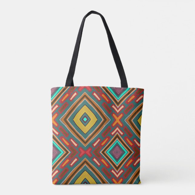 Bolsa Tote Padrão único do sudoeste desenhado à mão (Verso)