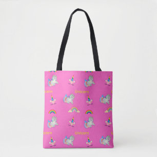 Bolsa Tote Padrão Unicorn a rosa