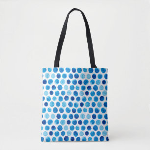 Bolsa Tote Padrão uniforme de aquarela com bolinhas azuis