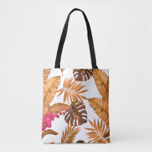 Bolsa Tote Padrão uniforme de aquarela com folhas tropicais 
