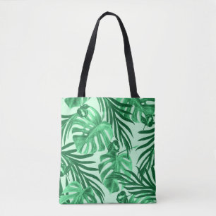 Bolsa Tote Padrão uniforme de aquarela com folhas tropicais