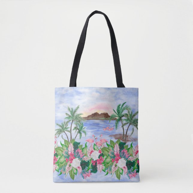 Bolsa Tote Padrão uniforme de pintura aquosa com hawaiano (Frente)