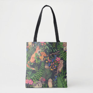 Bolsa Tote Padrão uniforme desenhado à mão com floresta aq