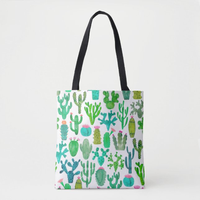 Bolsa Tote Padrão uniforme do cacto de aquarela. Cactos backg (Frente)