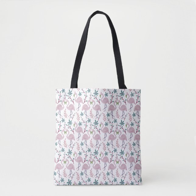 Bolsa Tote Padrão uniforme do flamingo rosa sobre fundo branc (Frente)
