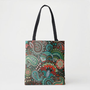 Bolsa Tote Padrão uniforme floral com elementos paisley