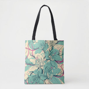 Bolsa Tote padrão uniforme floral com orquidsfashion azul,