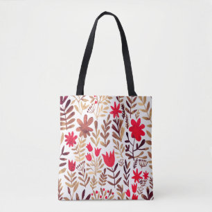 Bolsa Tote Padrão uniforme floral de aquarelas. Bota desenha