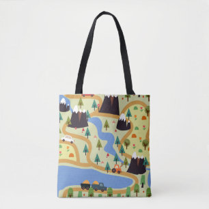 Bolsa Tote Padrão uniforme infantil com montanhas, rio, f