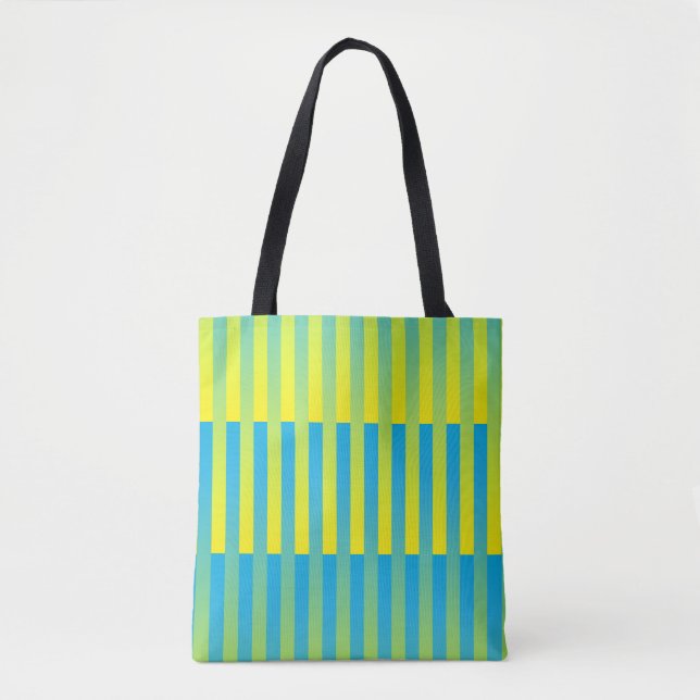 Bolsa Tote Padrão verde amarelo azul riscado (Frente)