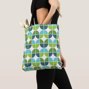 Bolsa Tote Padrão Verde Azul Geométrico