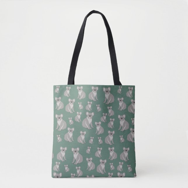 Bolsa Tote Padrão Verde Cute Koala Eucalyptus (Frente)