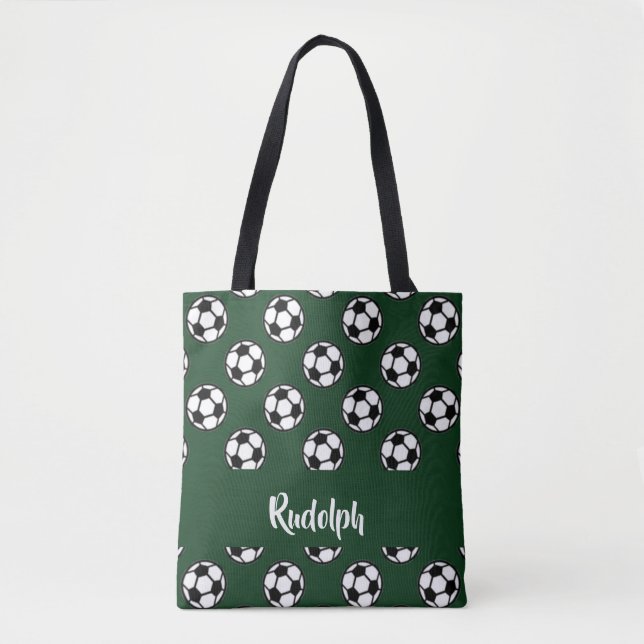 Bolsa Tote Padrão verde das bolas de futebol (Frente)