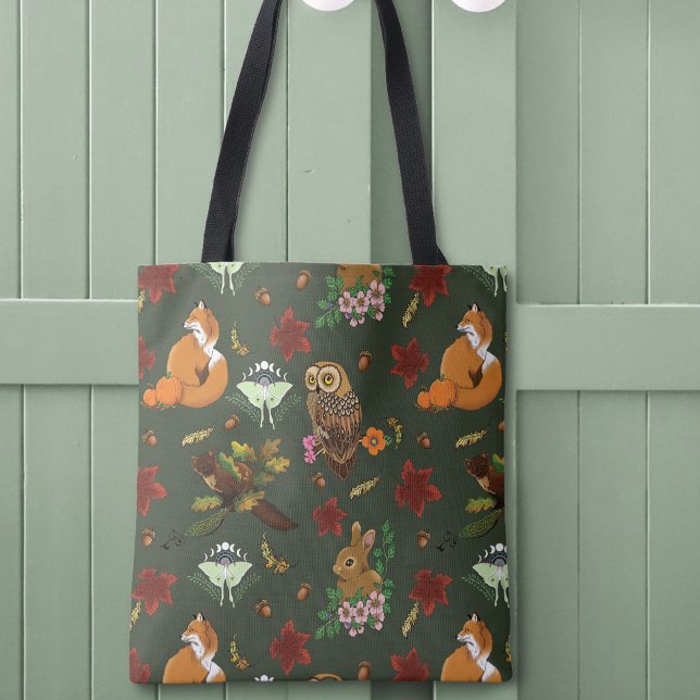 Bolsa Tote Padrão Verde de Animais da Floresta de Outono (Criador carregado)