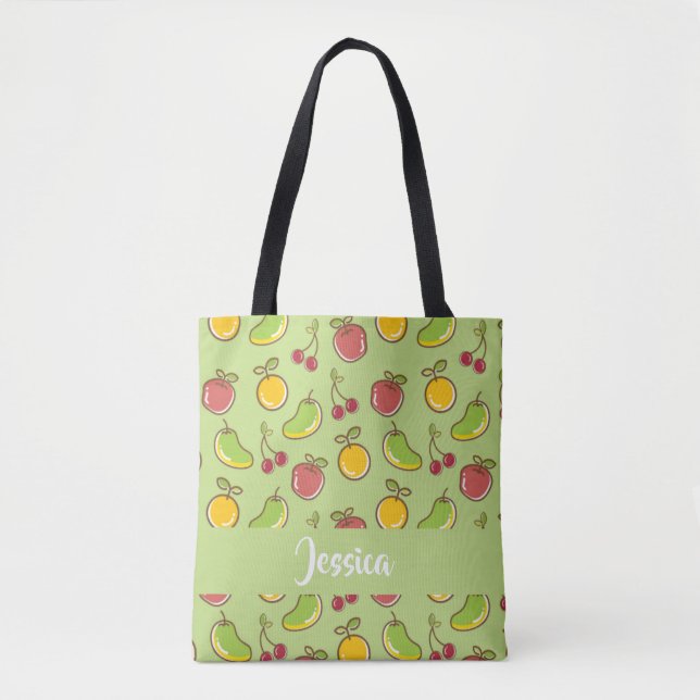 Bolsa Tote Padrão verde de frutas de verão frescas (Frente)