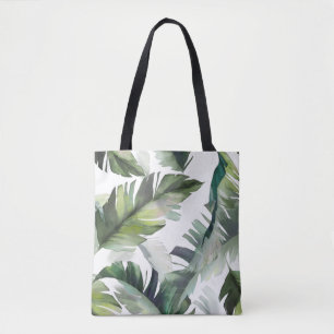 Bolsa Tote Padrão Verde e Branco da Folhagem Tropical