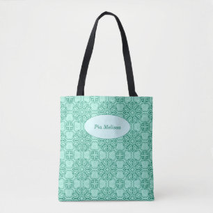 Bolsa Tote Padrão verde e nome da funcionalidade flexível