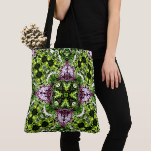 Bolsa Tote Padrão Verde e Rosa com Fluxo Orgânico