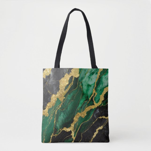 Bolsa Tote Padrão Verde Marble com Dourado (Frente)