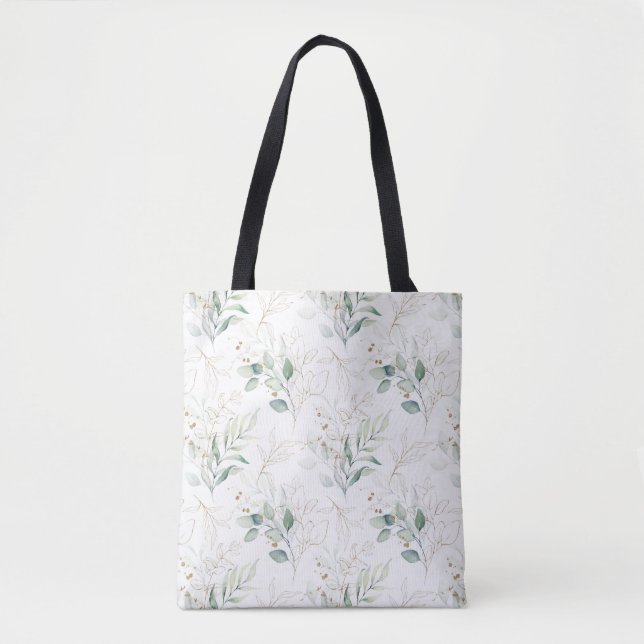 Bolsa Tote Padrão Verde Pastel Floral Verde (Frente)
