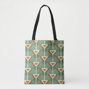 Bolsa Tote padrão verde sem costura com linhas e calhas de ge