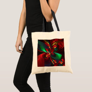 Bolsa Tote Padrão Verde Vermelho Abstrato Floral Moderno #11